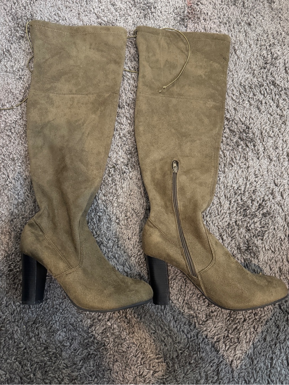 green suede knee high boots